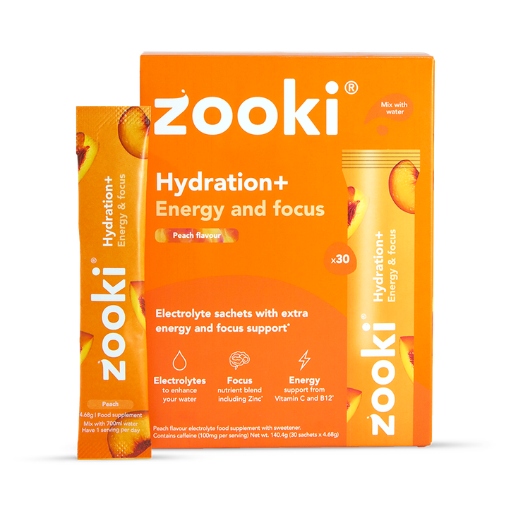 Zooki Hydration+ Energy & Focus, Peach Flavour 30 Sachets - 30 Sachets