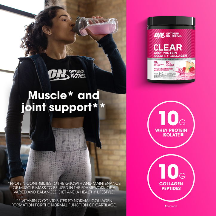 Optimum Nutrition Clear Whey Protein Isolate + Collagen Apple & Raspberry 240g image 3