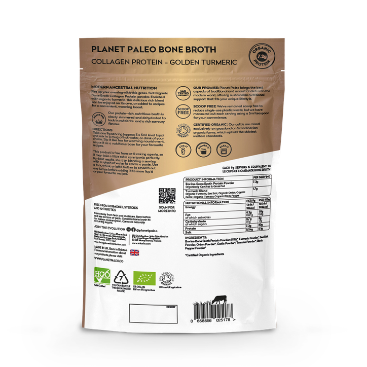Planet Paleo Organic Bone Broth Collagen Protein Golden Turmeric 225g image 2