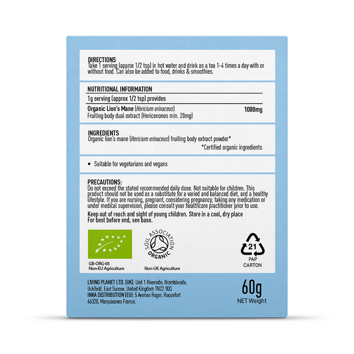 Mushrooms For Life Organic Lion's Mane  Pure Grade Extract Powder 60g image 2