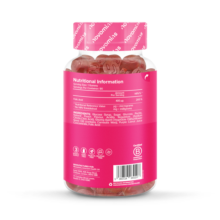 Novomins Folic Acid Peach-Flavoured Folic Acid 30 Gummies image 2