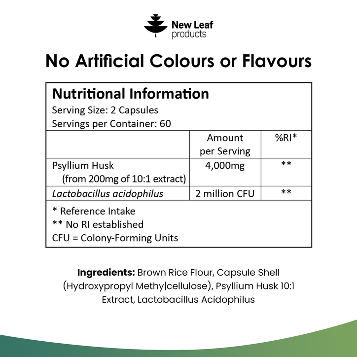 New Leaf Products Psyllium Husk With Acidophilus Capsules Food Supplement 120 Capsules image 2