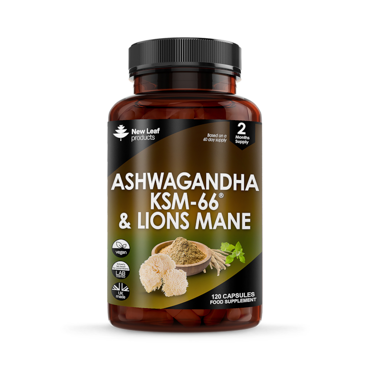 New Leaf Products Ashwagandha Ksm-66 And Lions Mane Capsules 120 Capsules image 1