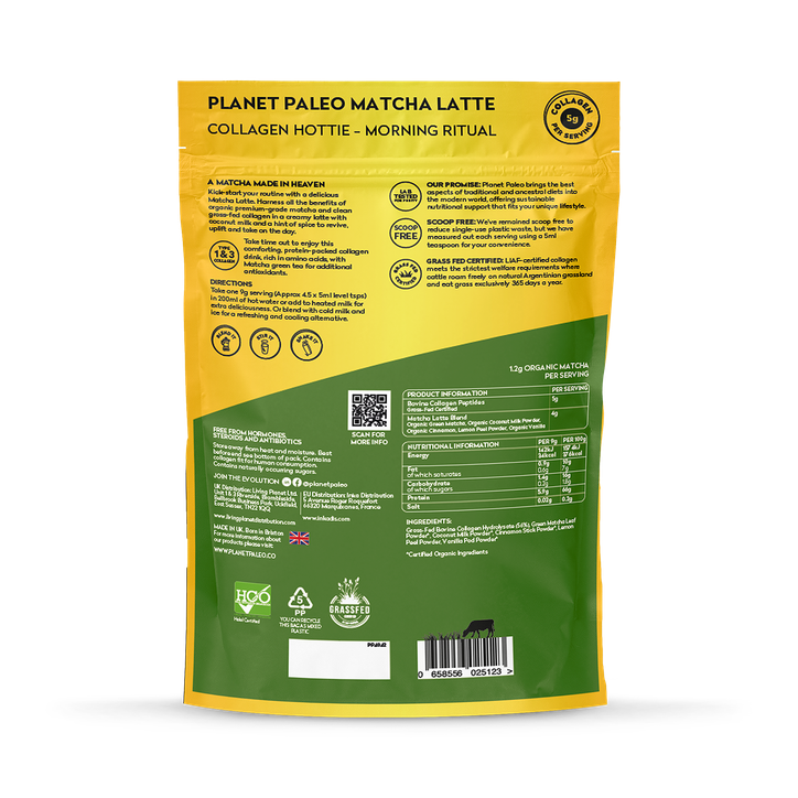 Planet Paleo Matcha Latte 225g. Collagen Powder Drink. image 2