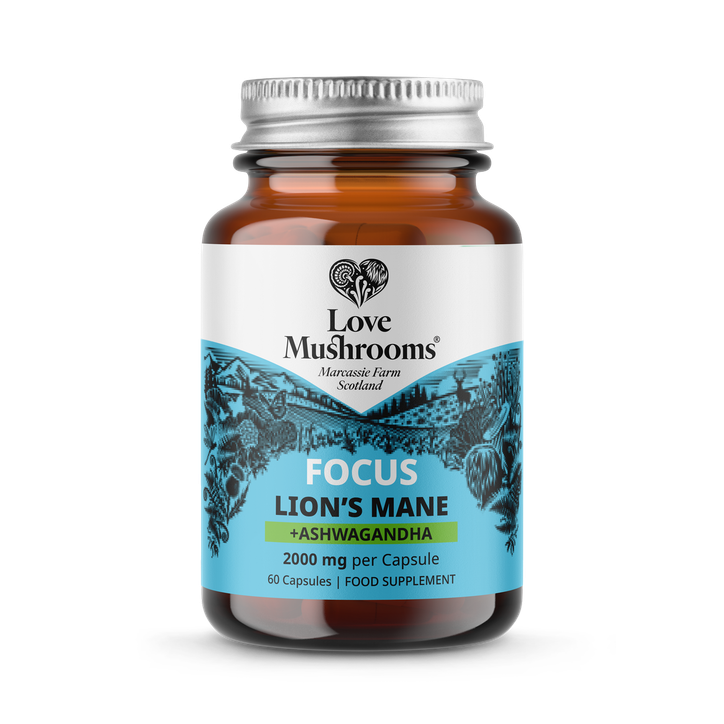 Love Mushrooms Lion’s Mane + Ashwagandha 2000mg Capsules image 1