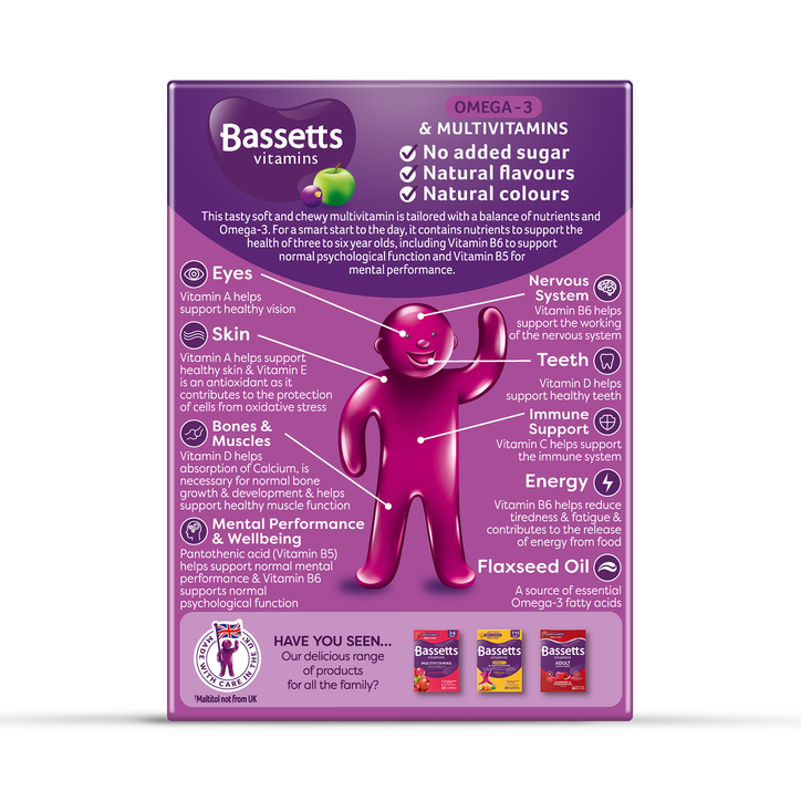 Bassetts Vitamins 3-6 Omega-3 & Multivitamins Blackcurrant 30 Gummies image 2