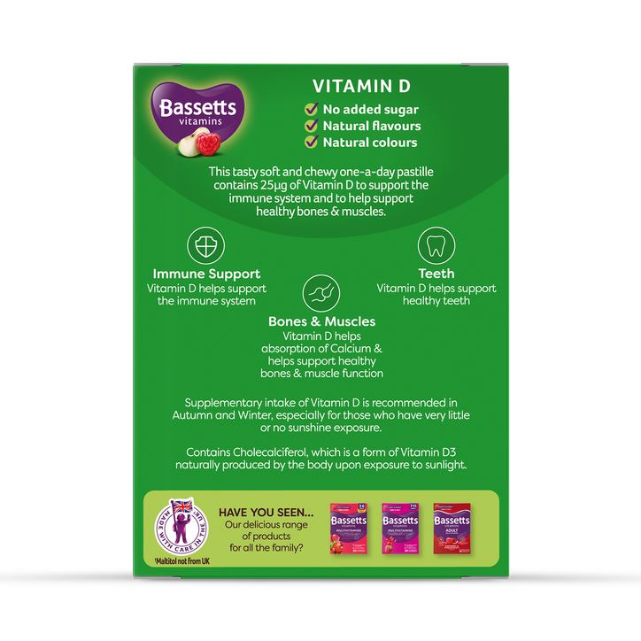 Bassetts Vitamins Adult Vitamin D  Apple & Raspberry 30 Pastilles image 2