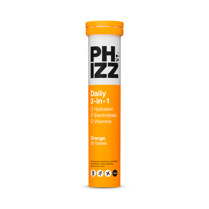 Phizz Daily Energy 3-In-1 Formula, Hydration, Electrolytes & Vitamins Effervescent Tablets Orange 20 Tablets image 1