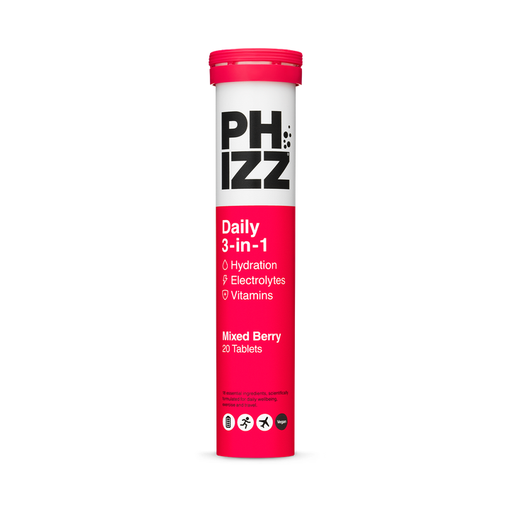 Phizz Daily Energy 3-In-1 Formula, Hydration, Electrolytes & Vitamins Effervescent Tablets Mixed Berry 20 Tablets image 1