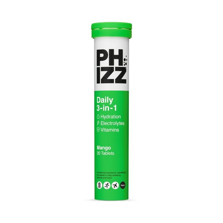 Phizz Daily Energy 3-In-1 Formula, Hydration, Electrolytes & Vitamins Effervescent Tablets Mango 20 Tablets image 1