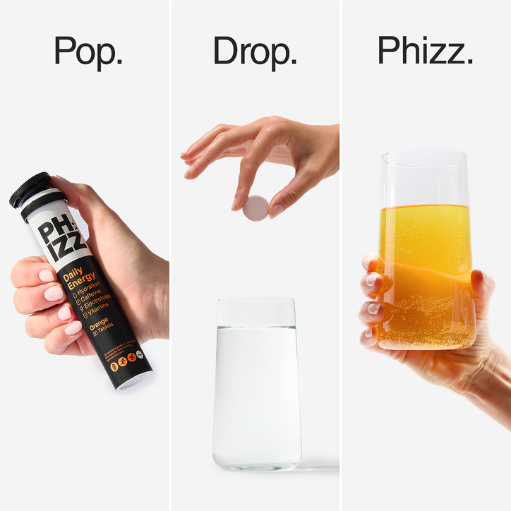 Phizz Daily Energy 3-In-1 Formula, Hydration, Electrolytes & Vitamins Effervescent Tablets Orange  20 Tablets image 8