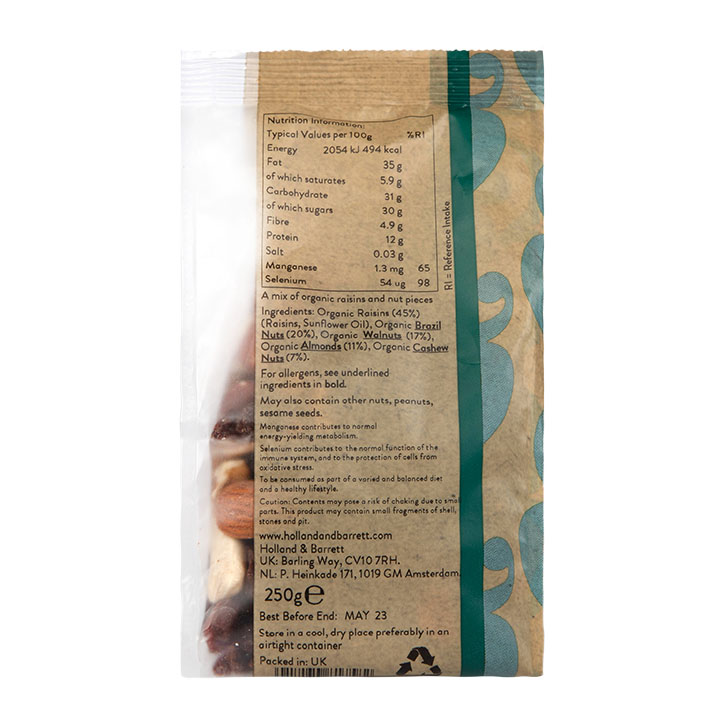 Holland & Barrett Organic Mixed Nuts & Raisins 250g image 2