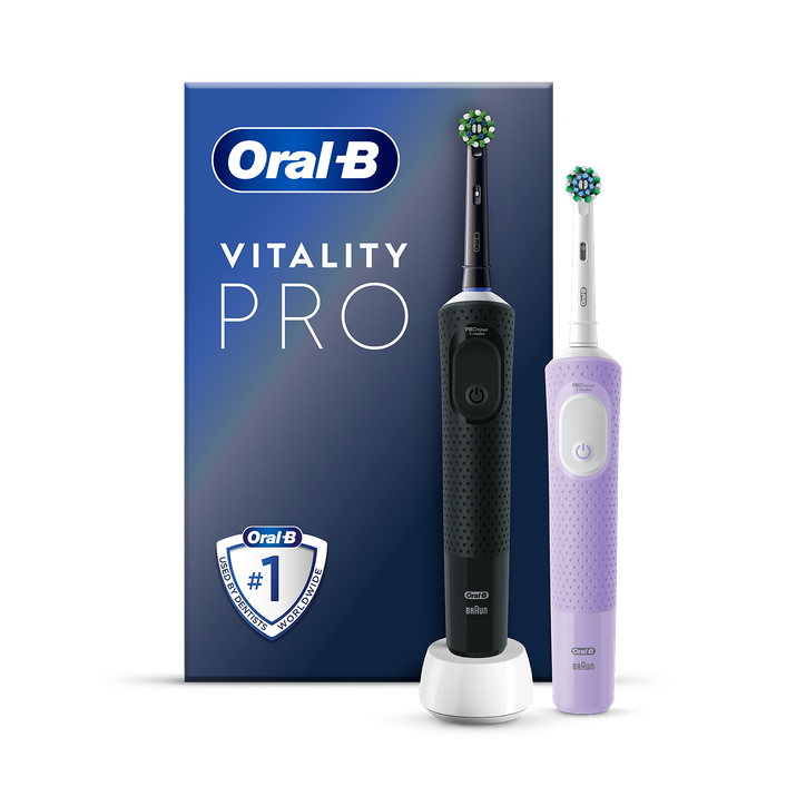 Oral-B Vitality PRO Electric Rechargeable Toothbrush Black & Lilac (Duo Pack)