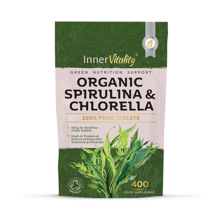 INNER VITALITY Organic Spirulina & Chlorella Tablets - 400 Count - 400 Tablets