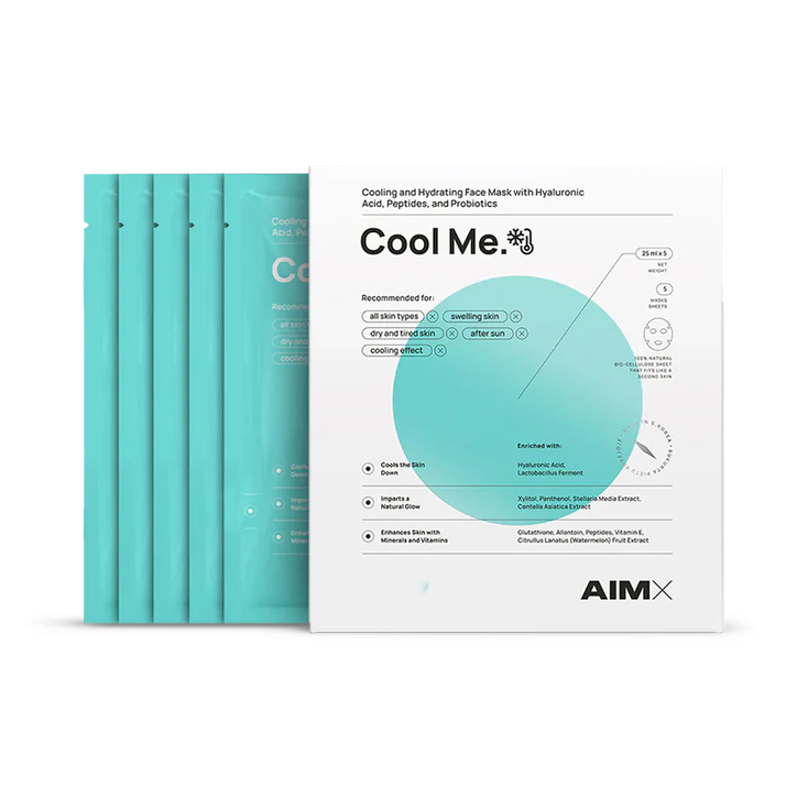 Box Of Aimx Hydrating And Cooling Face Mask With Probiotics Cool Me 5 Sheets X 25ml image 1