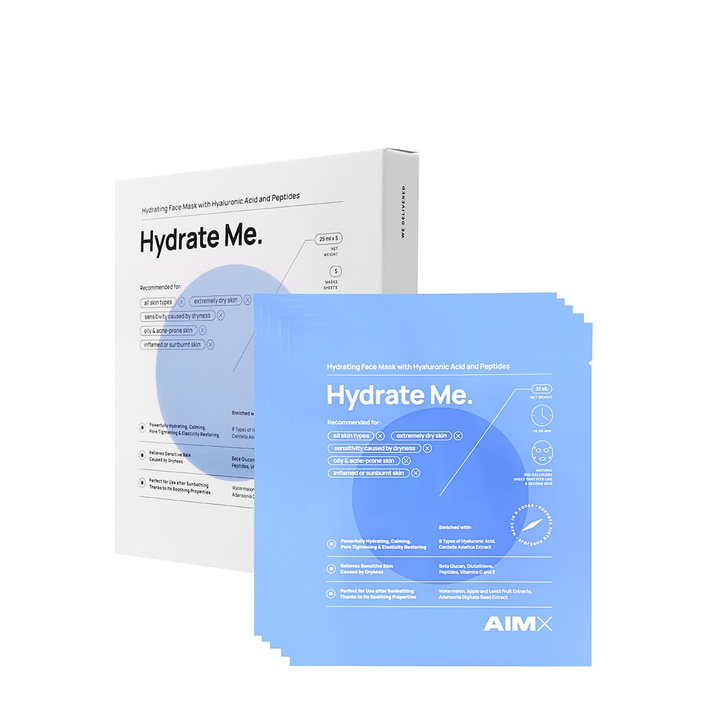 Box Of Aimx Moisturising Sheet Mask With Peptides Hydrate Me 5 Sheets X 25ml image 2