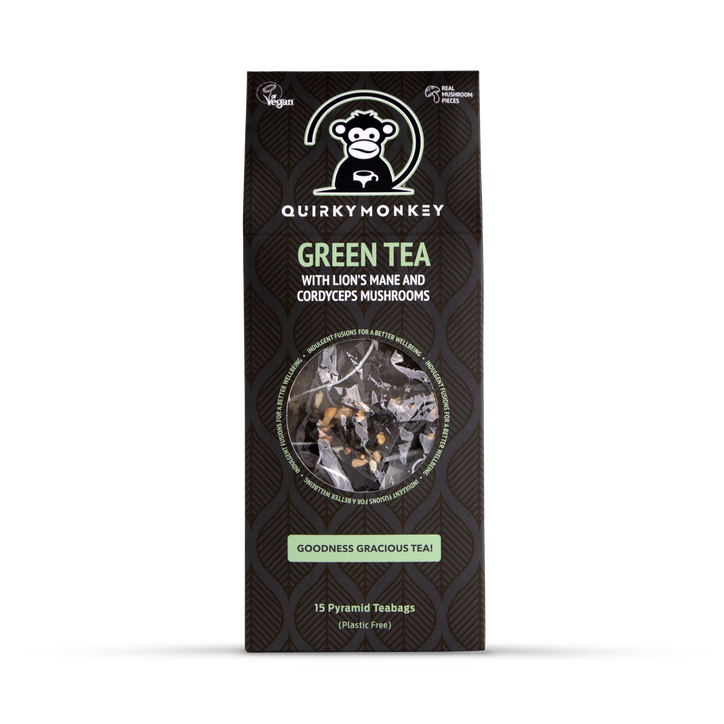 Quirky Monkey Green Tea With Lion’s Mane & Cordyceps Mushroom ( Goodness Gracious Tea!) 15 X Pyramid Teabags
