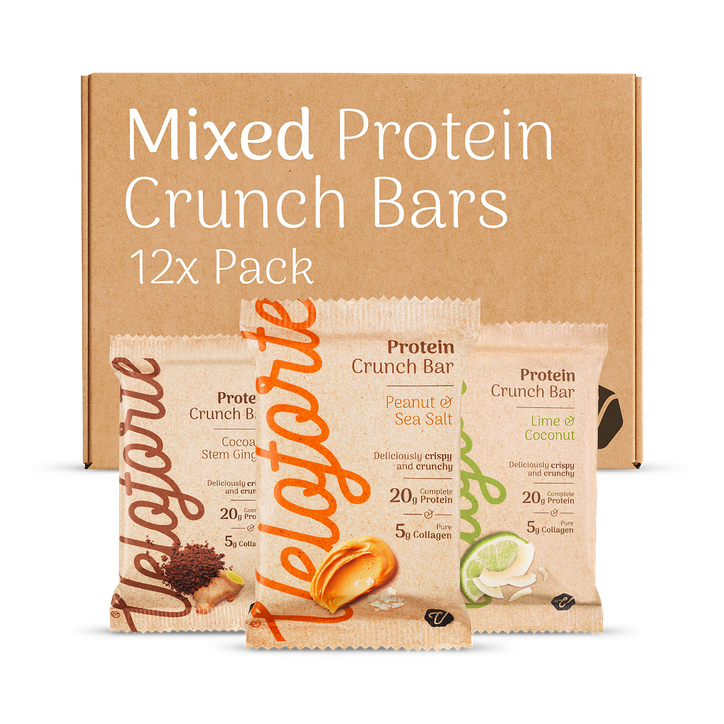 Veloforte Protein Crunch Bar Lime & Coconut, Cocoa & Stem Ginger, Peanut & Sea Salt 12 x 68 g