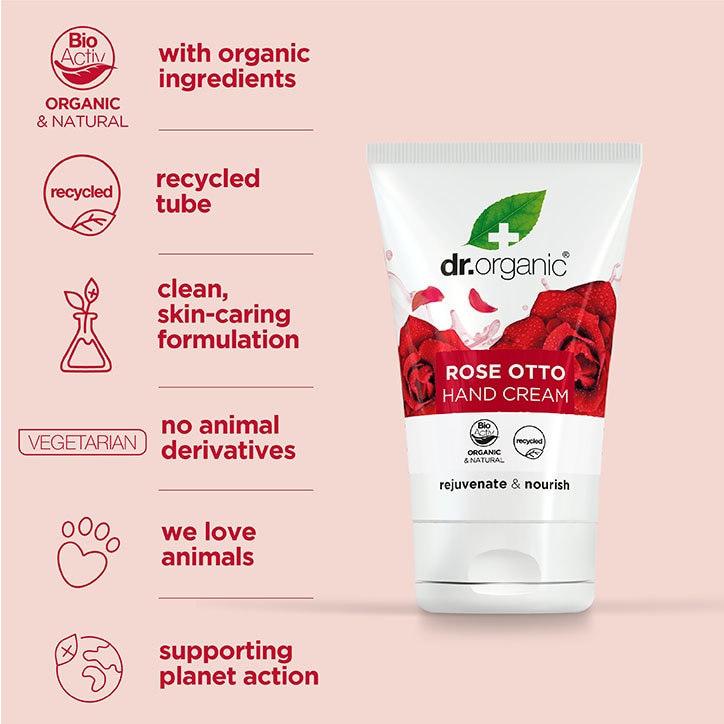 Dr Organic Rose Otto Hand & Nail Cream 125ml-4