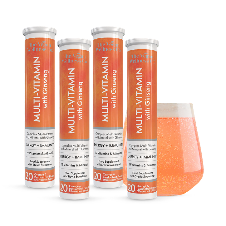 The Vegan Wellness Co. Multivitamin With Ginseng 80 (4x20) Orange & Passionfruit Flavour Effervescent Tablets 80 Tablets - 80 tablet