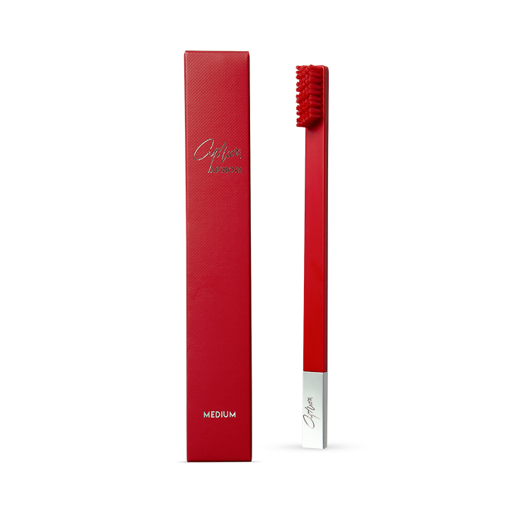 APRIORI Carmine Red Silver Medium Toothbrush