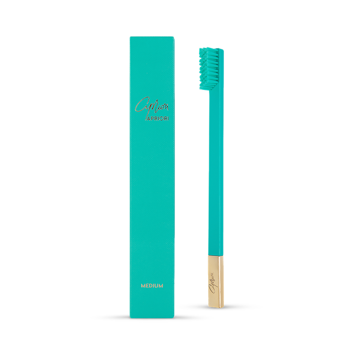 APRIORI Turquoise Blue Gold Medium Toothbrush