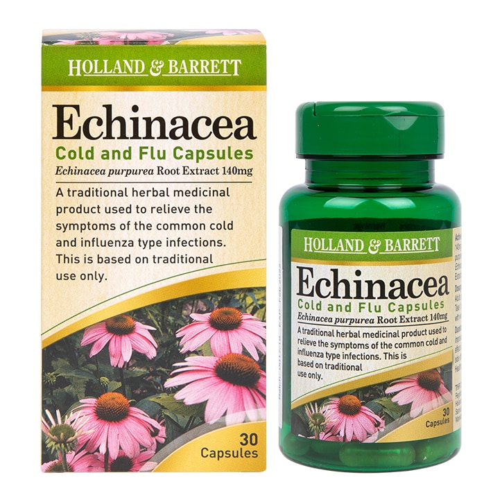 Holland & Barrett Echinacea Cold & Flu 30 Capsules 140mg image 1