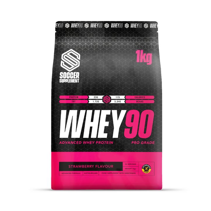 Soccer Supplement Whey90 Whey Protein Powder Strawberry 23g Protein, - 33 Servings