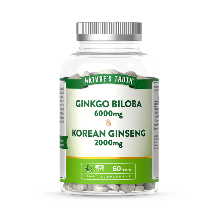 Nature's Truth Gingko Biloba 6000mg & Korean Ginseng 2000mg 60 Tablets