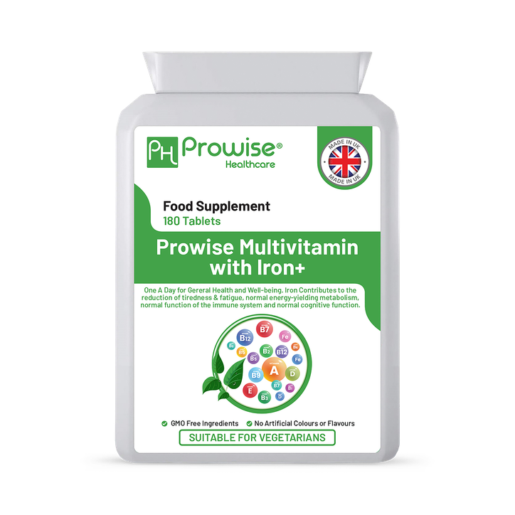 Multivitamin & Iron 180 Tablets (6 Months Dose) Immune Support - Suitable for Vegetarians - Made In UK by Prowise - 180 Tablets