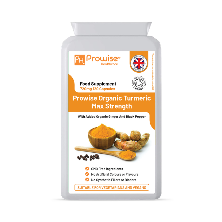 Prowise Healthcare Organic Turmeric Curcumin, Ginger with Black Pepper 720mg - 120 Vegan & Vegetarian Capsules - 120 Capsules