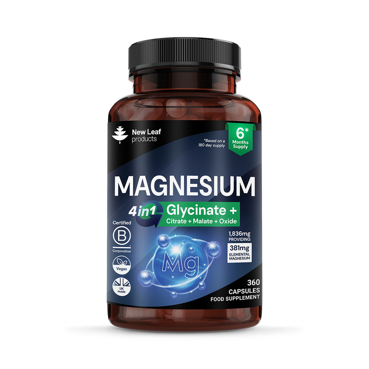 New Leaf Products Magnesium Complex 4in1 Glycinate, Citrate, Malate & Oxide 3Capsules - Joint & Muscle Support - 360 Capsules