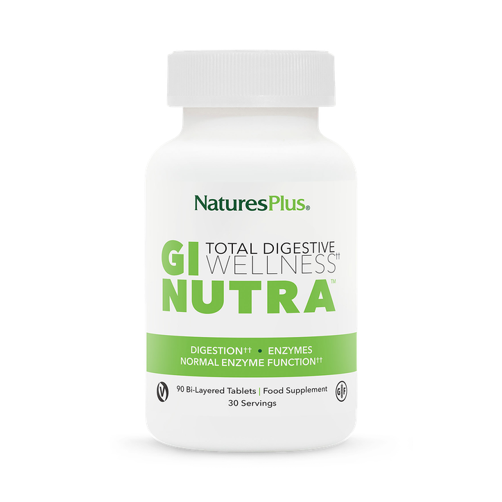 NaturesPlus GI NUTRA™ Bi-Layered Tablets - L Glutamine, Digestive Enzymes and Microbiome Blend, 90 Tablets