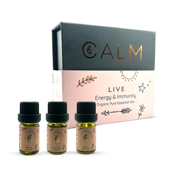 B Calm Energy & Immunity Essential Oil Set – Eucalyptus, Lemon & Peppermint 5ml x3 – Live Calm