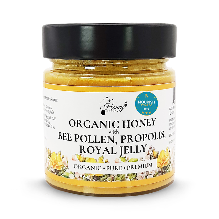 Honey Heaven Organic Honey with Bee Pollen, Propolis & Royal Jelly 300g