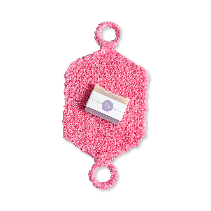 Shower Ritual Set – Handwoven Exfoliating Mitt (Loofah) & Peace Soap Bar - Pink