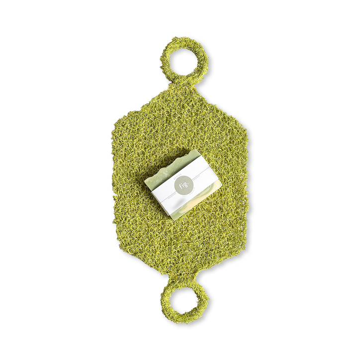 Shower Ritual Set – Handwoven Exfoliating Mitt (Loofah) & Revive Soap Bar - Green