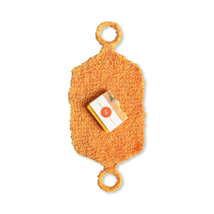 Shower Ritual Set – Handwoven Exfoliating Mitt (Loofah) & Bloom Soap Bar - Orange