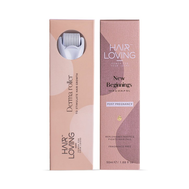 Postpartum Hair Regrowth Bundle – Restore Hair After Pregnancy Naturally - New Beginning Hair Oil & Derma Roller Combo