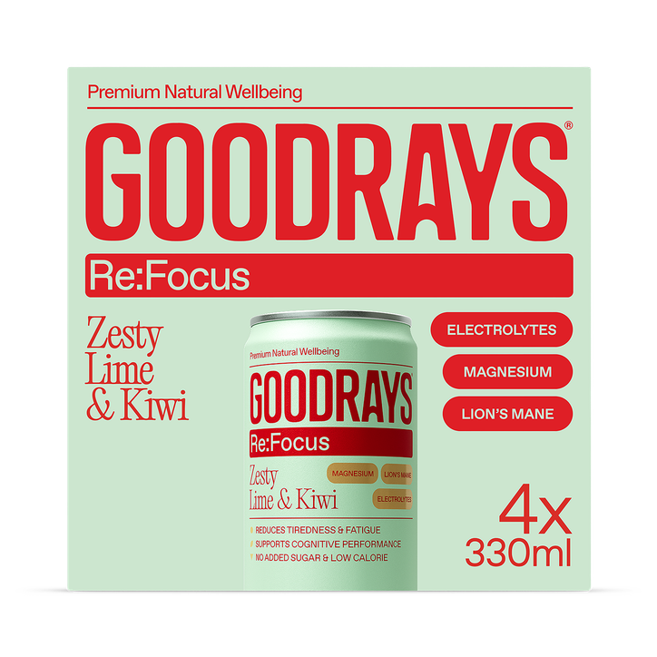 Goodrays Re:Focus Electrolytes, Magnesium & Lions Mane Lime & Kiwi Drink 4 x 330ml