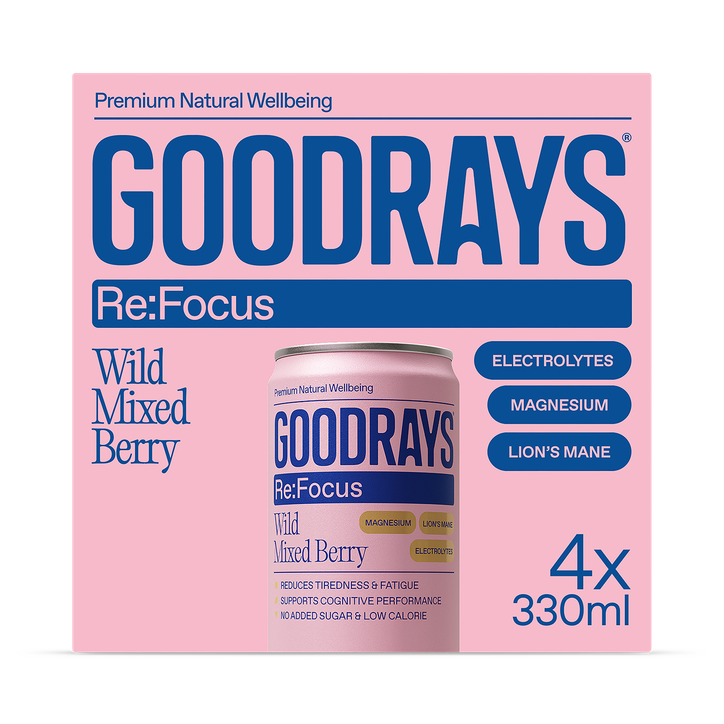 Goodrays Re:Focus Electrolytes, Magnesium & Lions Mane Mixed Berry Drink 4 x 330ml