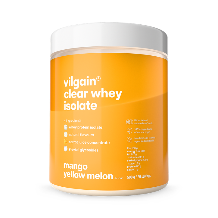 Vilgain Clear Whey Isolate Mango Yellow Lemon 500g  Refreshing Protein Lemonade with 84% Protein | Naturally Sweetened with Stevia