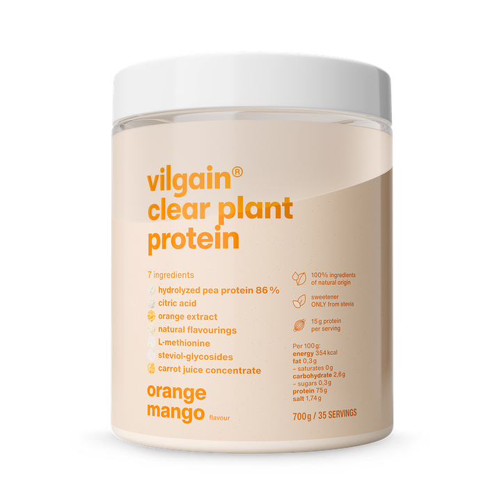 Vilgain Clear Plant Protein (700 g) Mango & Orange – Vegan Pea Protein Isolate, Refreshing Fruit-Flavored Protein Powder, Sugar-Free & Lactose-Free, 23 Servings for Muscle Building & Diet
