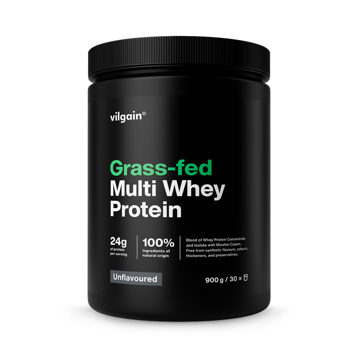 Vilgain Grass-Fed Multi Whey Protein Unflavoured 900 g| 3 Protein Sources for Extended Release | Digestive Enzyme Complex | Natural Stevia Sweetened Shake | Low Sugar & Fat | 23g Protein