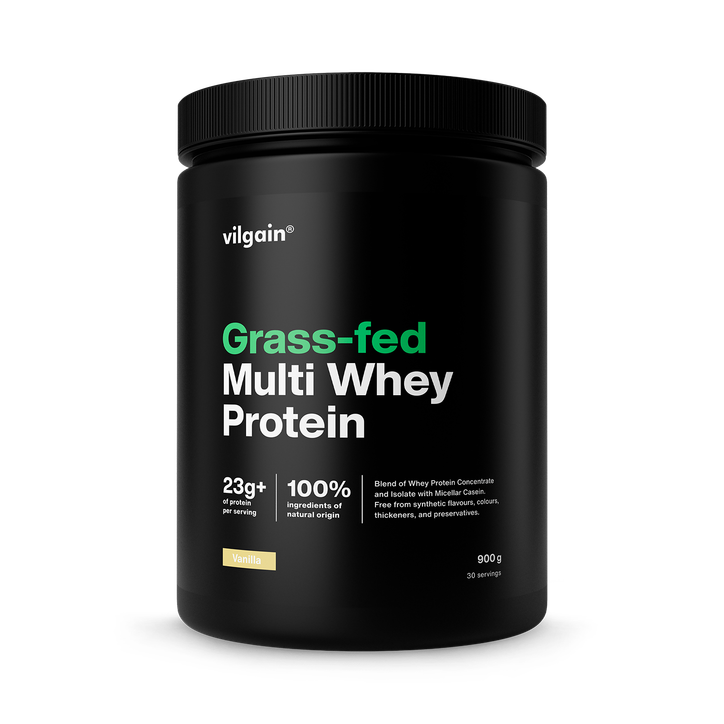 Vilgain Grass-Fed Multi Whey Protein Vanilla 900 g| 3 Protein Sources for Extended Release | Digestive Enzyme Complex | Natural Stevia Sweetened Shake | Low Sugar & Fat | 23g Protein