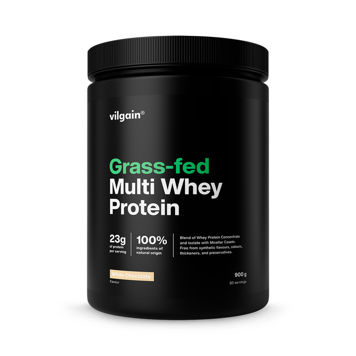 Vilgain Grass-Fed Multi Whey Protein White Chocolate 900 g| 3 Protein Sources for Extended Release | Digestive Enzyme Complex | Natural Stevia Sweetened Shake | Low Sugar & Fat | 23g Protein