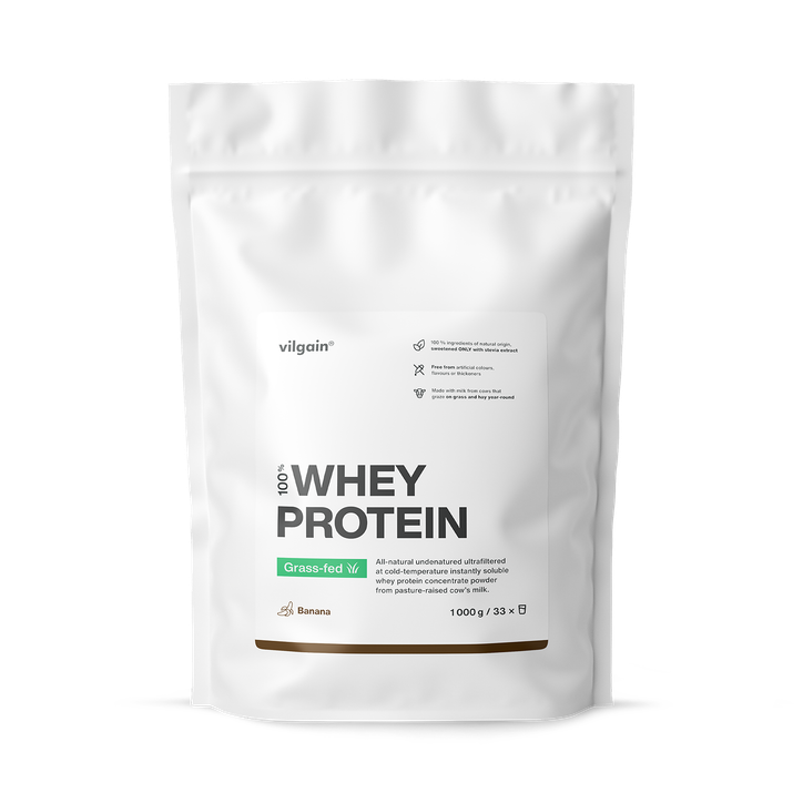 Vilgain Grass-Fed Whey Protein Powder Banana 1000g | 22.6g Protein per Serving | British Sourced | Naturally Sweetened with Stevia