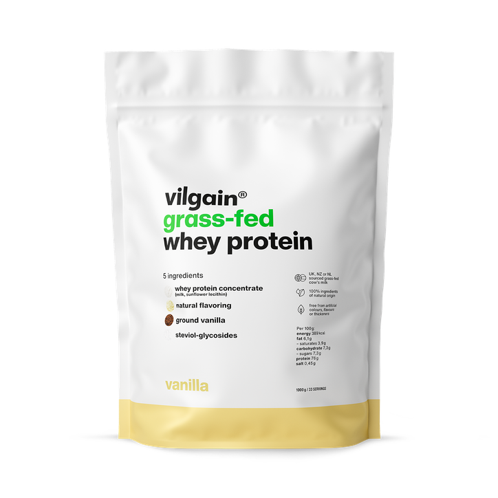 Vilgain Grass-Fed Whey Protein Powder Vanilla 1000g | 22.8g Protein per Serving | British Sourced | Naturally Sweetened with Stevia