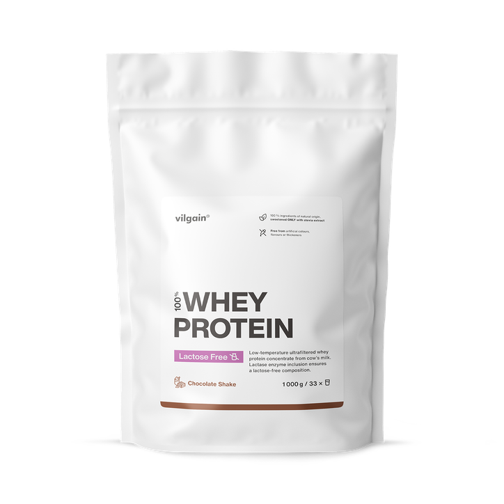Vilgain Lactose Free Whey Protein Powder Chocolate Shake 1000g | 75% Protein | Low Temp Ultrafiltered Whey Concentrate | Stevia Sweetened |  22g Protein Per Serving | High BCAA Content