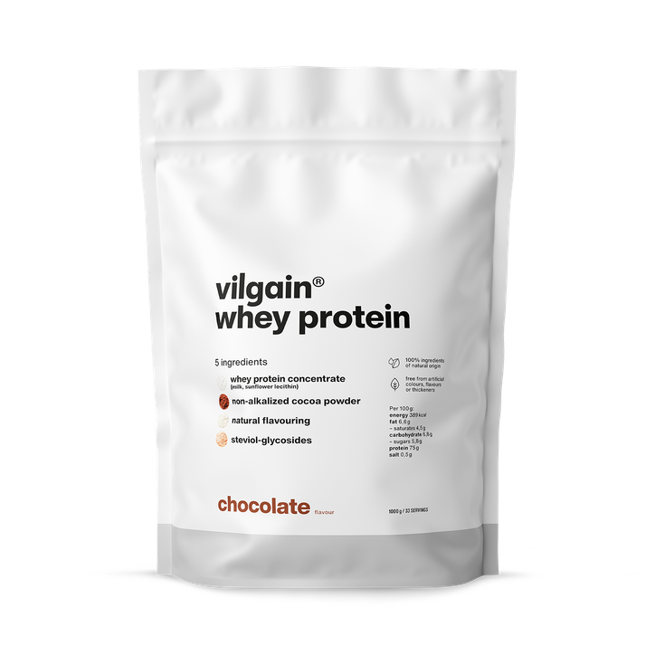 Vilgain Whey Protein Chocolate 1000g | 23g Protein per Serving | Ultrafiltered CFM Whey Concentrate | High BCAA & Protein Content | Sweetened with Stevia